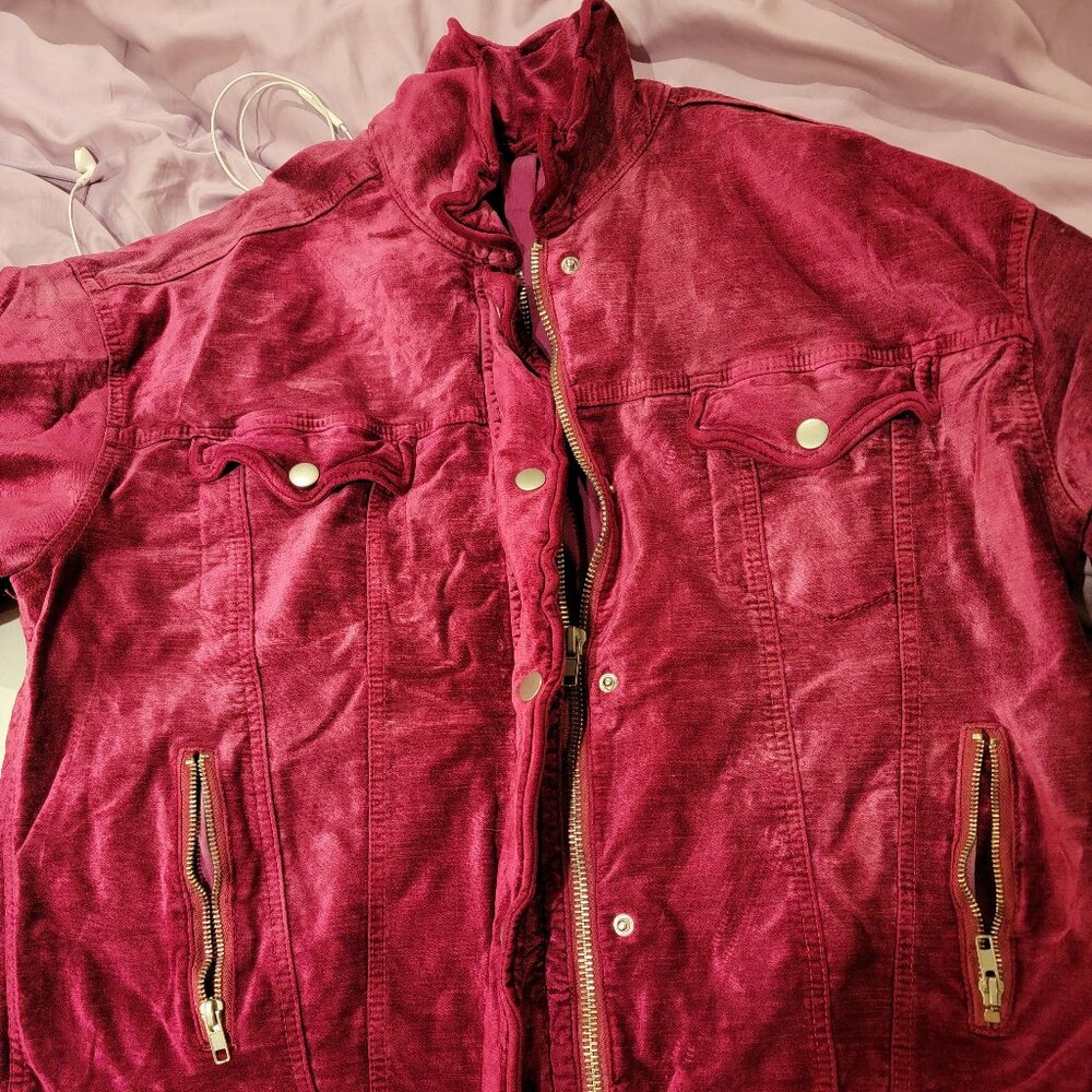 Free People Velvet Magenta Trucker Jacket M/L New